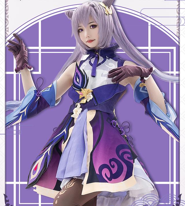 《原神》甜美女神COS刻晴,紫色短裙搭配黑丝,是甜酷辣妹风
