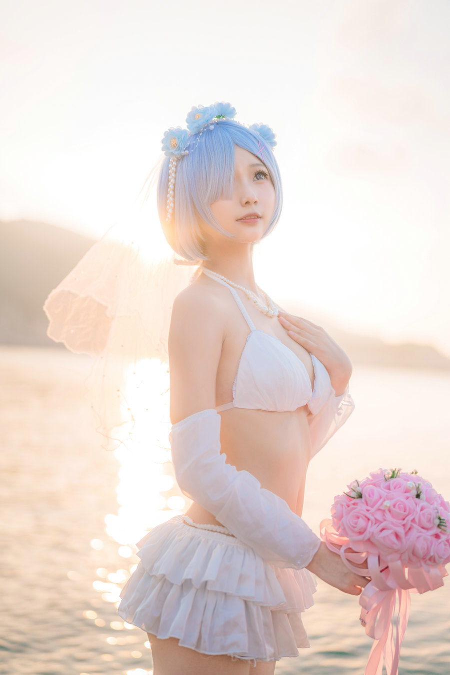 橙子喵 – 蕾姆海边婚纱花嫁 / 18P-170MB / cos萌妹-绅士图